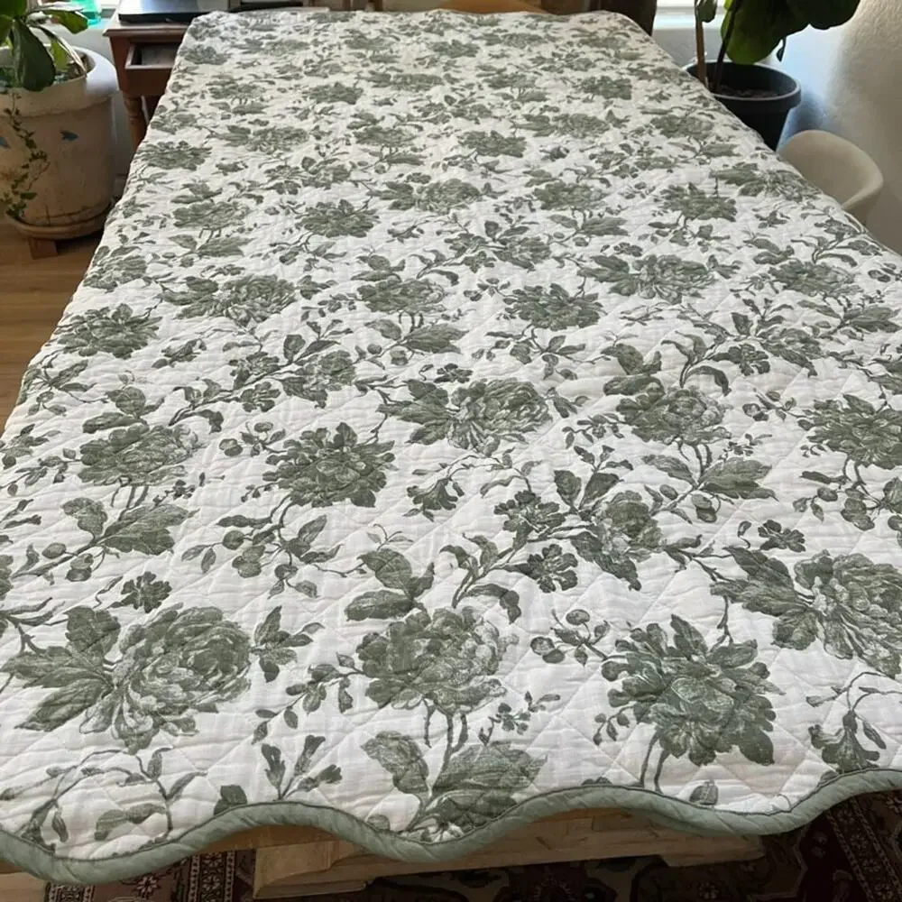 The Farmhouse Rachel Ashwell Sage Floral Full Queen Quilt Shabby Chic Cotton